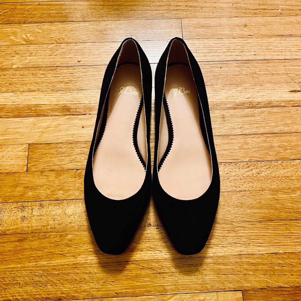 Jcrew black suede classic flats, 6.5, new